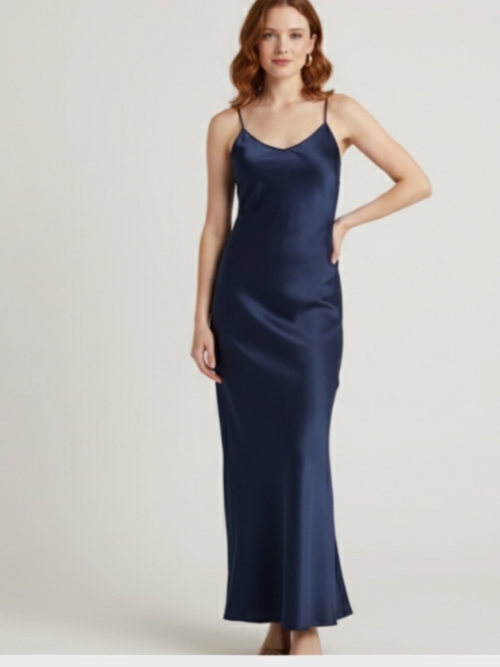 Quince Washable Silk Maxi Slip Dress Navy Blue Large